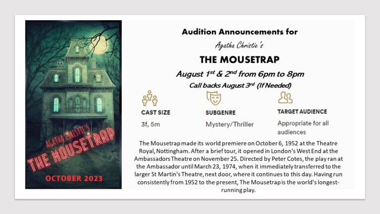 Caroline Community Theatre Announces Auditions for The MouseTrap