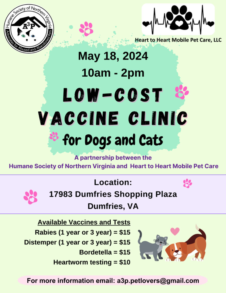 Low Cost Vaccine Clinic for Dogs and Cats