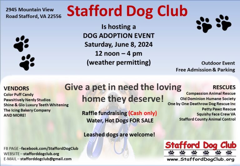 Stafford Dog Club – Dog Adoption Event – June 8th @ 12 noon